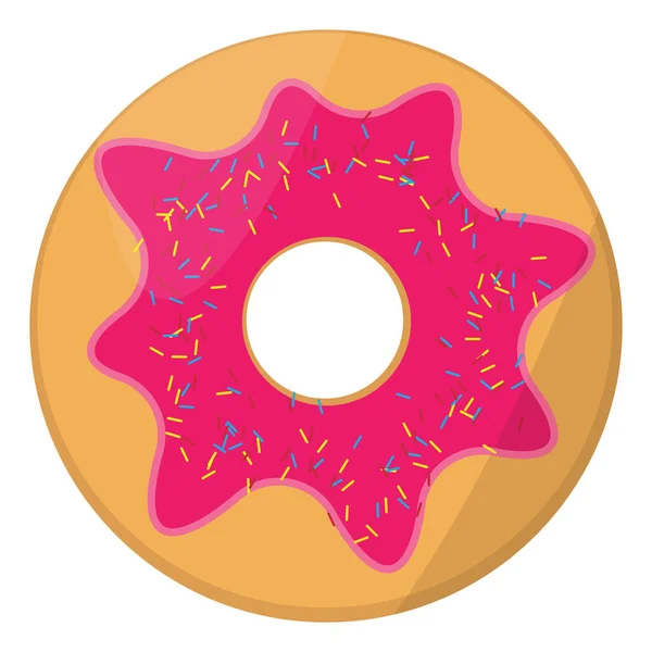 Roze Donut Met Hagelslag Illustratie Vector Een Witte Achtergrond — Stockvector