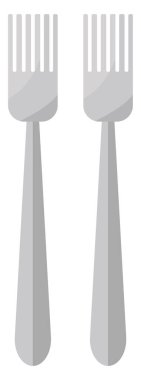 Beyaz arka planda iki gümüş çatal, illüstrasyon, vektör..
