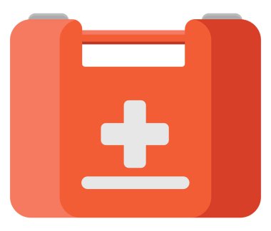 Kırmızı ilk yardım kutusu, illüstrasyon, beyaz arkaplan üzerindeki vektör.