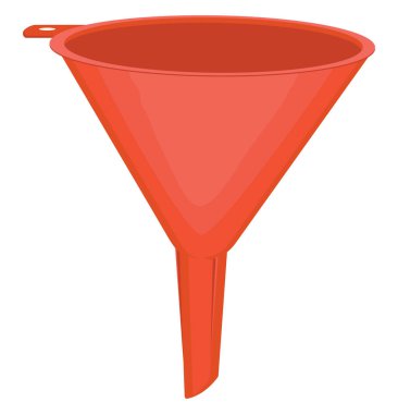 Beyaz zemin üzerinde kırmızı plastik huni, illüstrasyon, vektör.