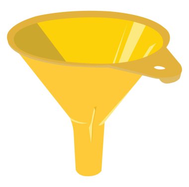 Beyaz zemin üzerinde sarı plastik huni, illüstrasyon, vektör.
