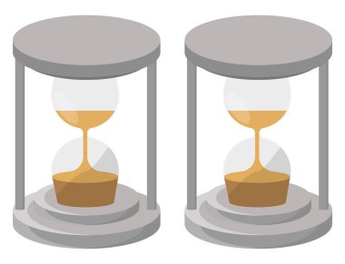 Beyaz arka planda iki kum saati, illüstrasyon, vektör..