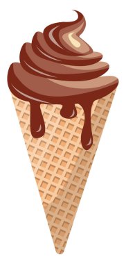 Külahta çikolatalı dondurma, illüstrasyon, beyaz arka planda vektör..