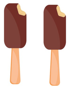 Çubukta iki çikolatalı dondurma, resim, beyaz arka planda bir vektör..