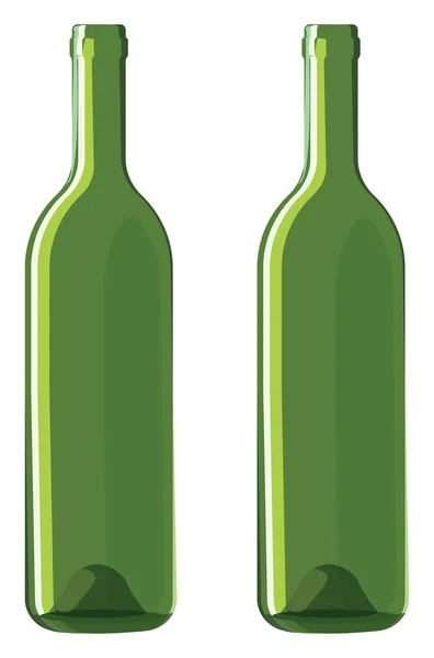 Due Bottiglie Vetro Verde Illustrazione Vettore Sfondo Bianco — Vettoriale Stock