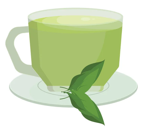 Πράσινο Τσάι Στο Κύπελλο Εικονογράφηση Διάνυσμα Λευκό Φόντο — Διανυσματικό Αρχείο