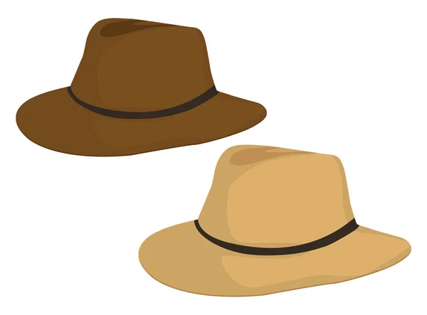 Deux Chapeaux Rétro Marron Illustration Vecteur Sur Fond Blanc — Image vectorielle