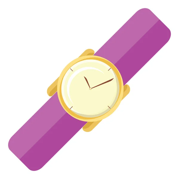 Gouden Paars Handhorloge Illustratie Vector Een Witte Achtergrond — Stockvector