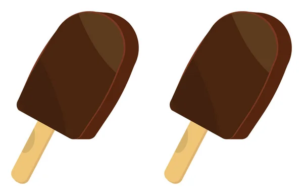 Two Chocolate Ice Creams Stick Illustration Vector White Background — Stock Vector