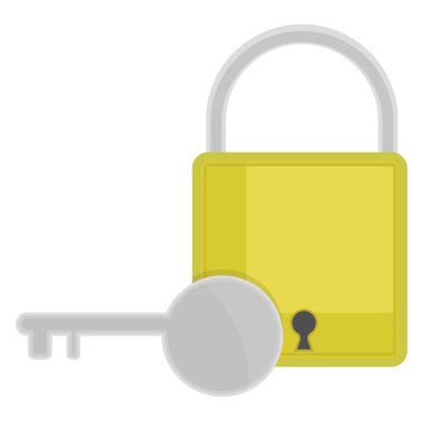 Beyaz arkaplanda anahtar, illüstrasyon ve vektör içeren güvenlik kilidi.