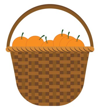 Beyaz arkaplanda bir sepet portakal, illüstrasyon, vektör.