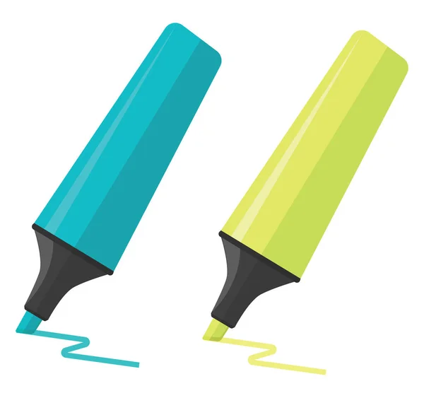 Beyaz Arkaplanda Mavi Yeşil Fosforlu Kalemler Illüstrasyon Vektör — Stok Vektör