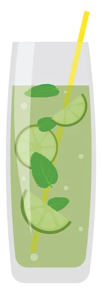 Grön Mojito Glas Illustration Vektor Vit Bakgrund — Stock vektor