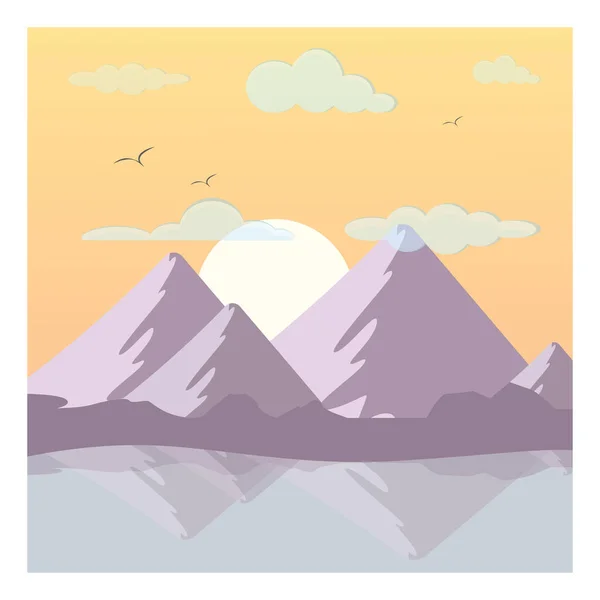 Puesta Sol Las Montañas Ilustración Vector Sobre Fondo Blanco — Vector de stock