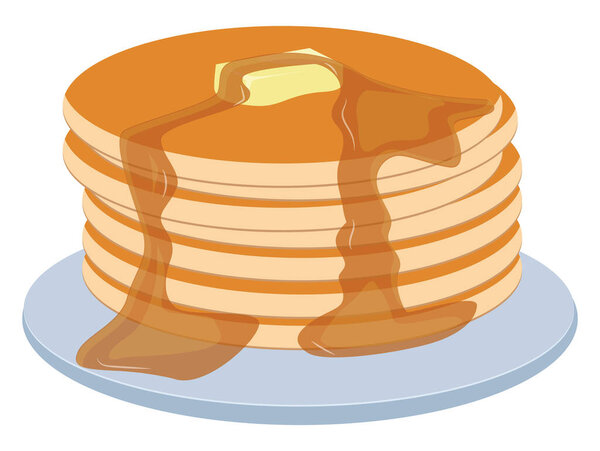 Pancakes with butter, illustration, vector on a white background.