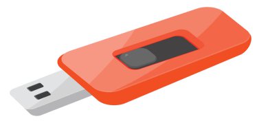 Beyaz arkaplanda kırmızı USB sürücüsü, illüstrasyon, vektör.