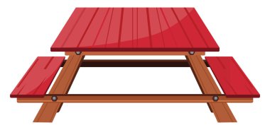 Kırmızı piknik masası, illüstrasyon, beyaz arkaplanda vektör.