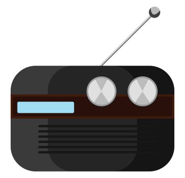 Siyah radyo, illüstrasyon, beyaz arkaplandaki vektör.