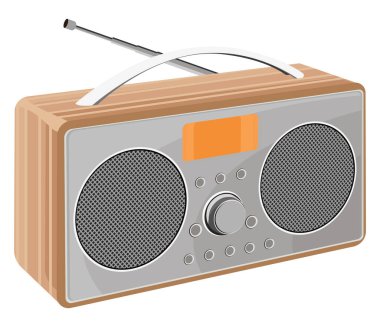 Retro radyo, illüstrasyon, beyaz arkaplan üzerindeki vektör.