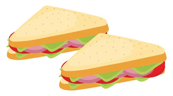 Deux Sandwichs Avec Salade Illustration Vecteur Sur Fond Blanc — Image vectorielle