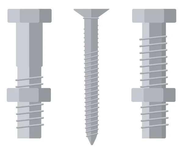 Tornillos Acero Inoxidable Ilustración Vector Sobre Fondo Blanco — Vector de stock