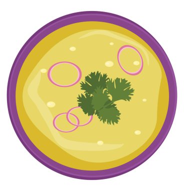 Mor kasede çorba, illüstrasyon, beyaz arka planda vektör..