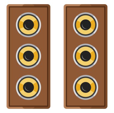 Kahverengi müzik hoparlörleri, illüstrasyon, beyaz arkaplan üzerindeki vektör.