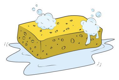 Beyaz arkaplanda ıslak sünger, illüstrasyon, vektör.