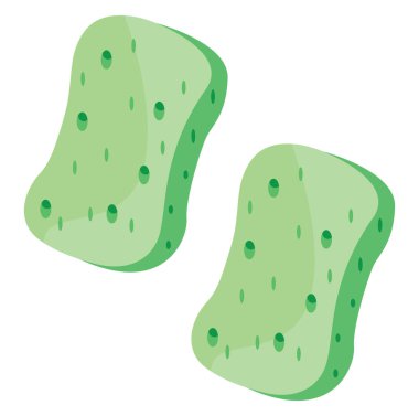 Beyaz arkaplanda yeşil temizlik süngeri, illüstrasyon, vektör.