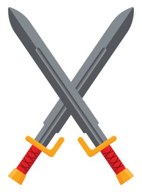 Beyaz arkaplanda kırmızı saplı kılıçlar, illüstrasyon, vektör.