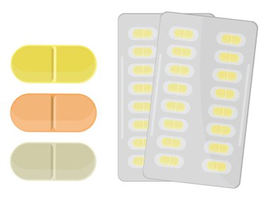 Sarı haplar, illüstrasyon, beyaz arka planda vektör..