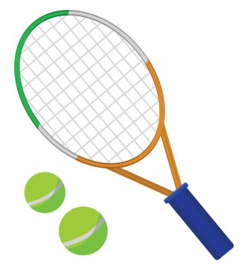 Renkli tenis raketi, illüstrasyon, beyaz arkaplanda vektör.