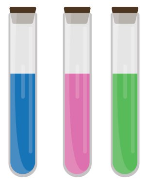 Beyaz arkaplan üzerinde deney tüpleri, illüstrasyon, vektör.