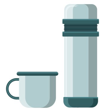 Fincanlı termos, illüstrasyon, beyaz arkaplanda vektör.