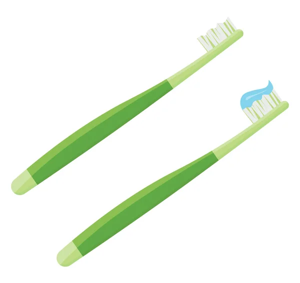 Cepillos Dientes Verdes Ilustración Vector Sobre Fondo Blanco — Vector de stock