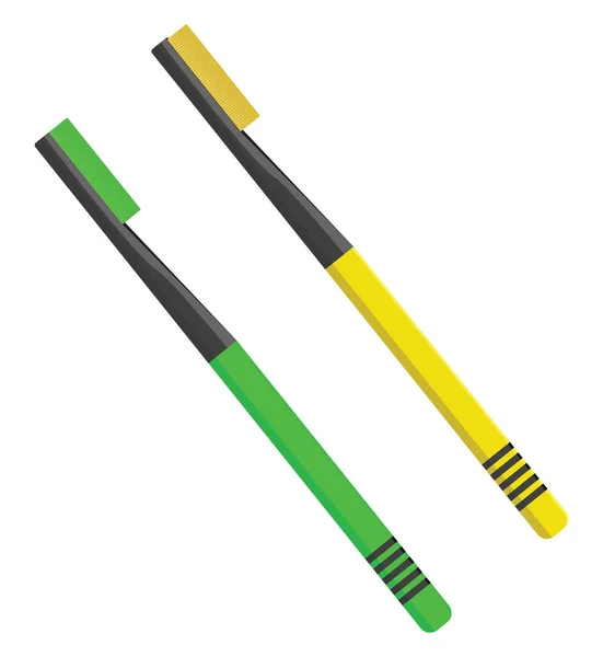 Gelbe Und Grüne Zahnbürsten Illustration Vektor Auf Weißem Hintergrund — Stockvektor