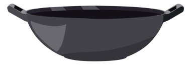 Beyaz arkaplanda kabzalı kızartma tavası, illüstrasyon, vektör.