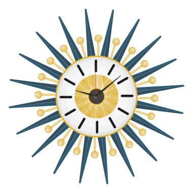 Dekoratif duvar saati, illüstrasyon, beyaz arkaplan üzerindeki vektör.