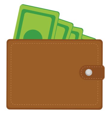 Cüzdandaki para, illüstrasyon, beyaz arkaplandaki vektör.