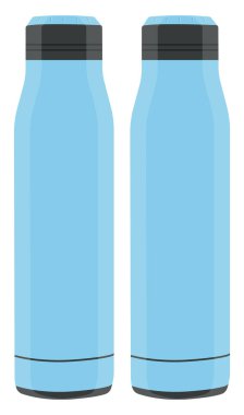 Beyaz arka planda iki mavi su şişesi, illüstrasyon, vektör..