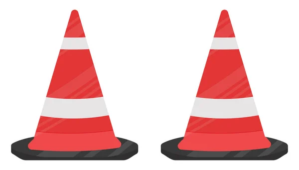 Red Striped Traffic Cones Illustration Vector White Background — Stock Vector