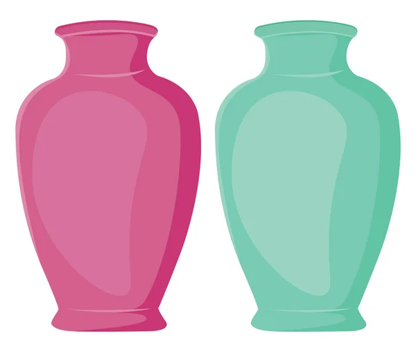 Vasi Rosa Verdi Illustrazione Vettore Sfondo Bianco — Vettoriale Stock