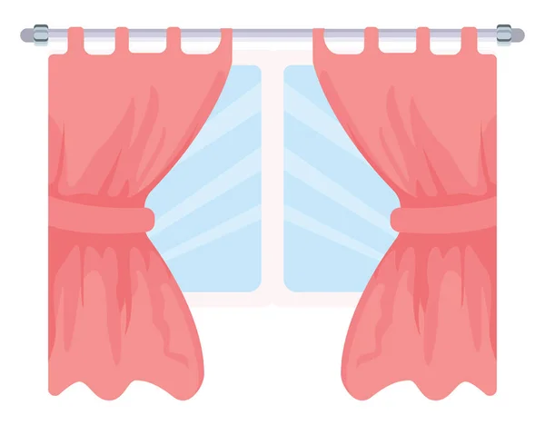 Window Pink Curtains Illustration Vector White Background — Stock Vector