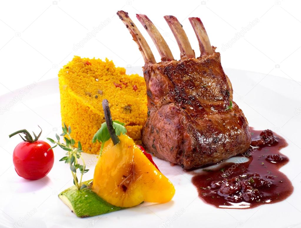 rack of lamb with vegetables and couscous
