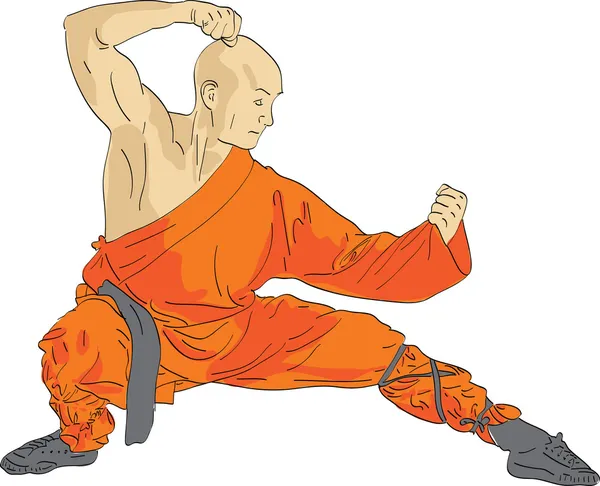 Shaolin warrior monnik illustratie — Stockvector