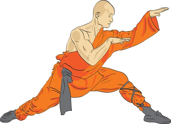 Shaolin guerreiro monge ilustração —  Vetores de Stock