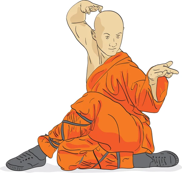 Shaolin guerreiro monge vetor ilustração —  Vetores de Stock