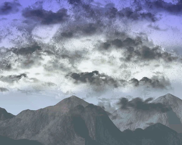 Nuvens céu sobre montanhas paisagem — Fotografia de Stock