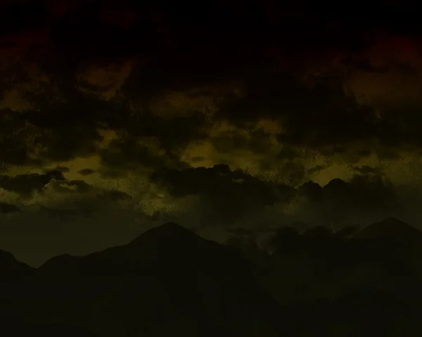 Noite escura montanhas e nuvens paisagem fundo — Fotografia de Stock