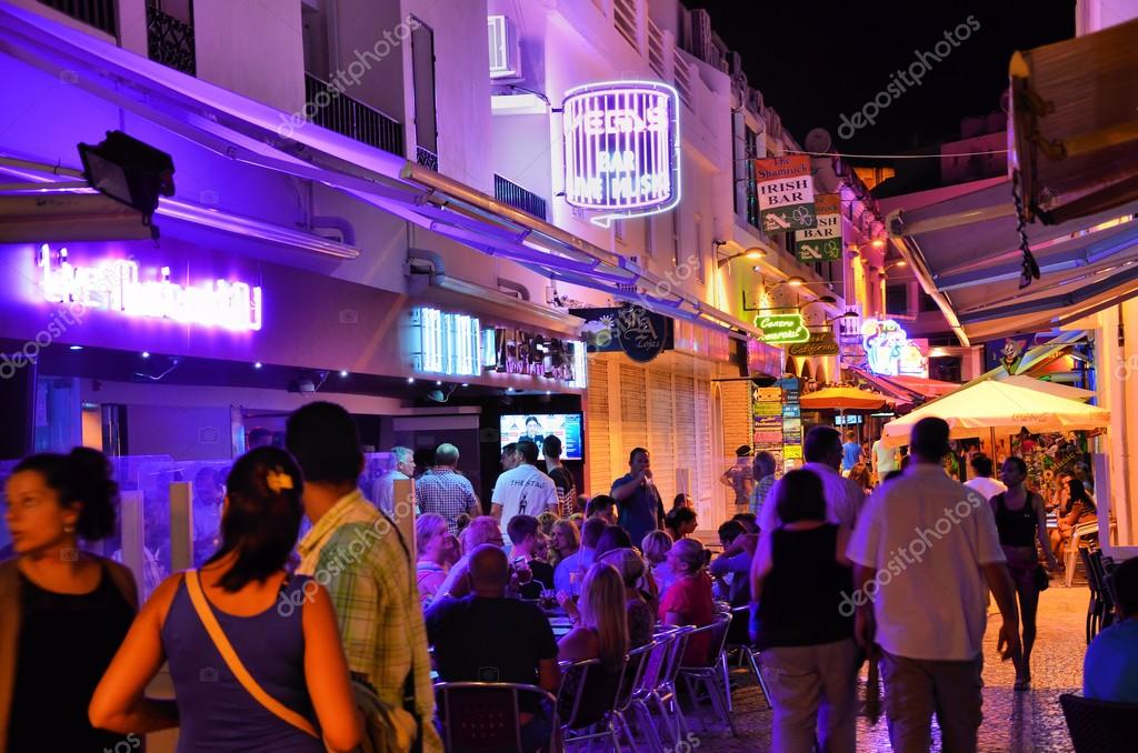 Bars on a walking street in Albufeira, Algarve, Portugal Stock